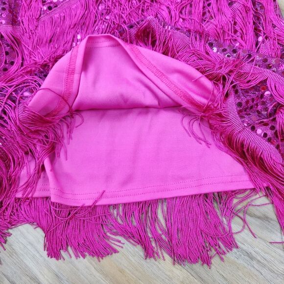🩵NWT Hot Pink Layered Fringe Costume Dress Size 4-8 - Picture 10 of 12